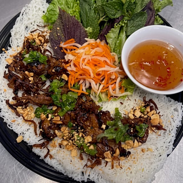 92.Fine Rice Vermicelli with BBQ Banh Hoi.